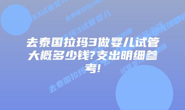 去泰国拉玛3做婴儿试管大概多少钱?支出明细参考!