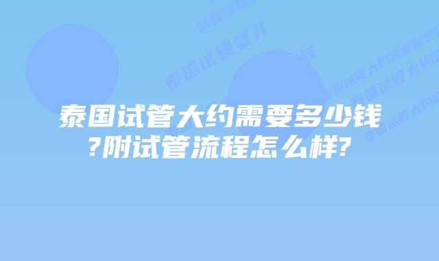 泰国试管大约需要多少钱?附试管流程怎么样?