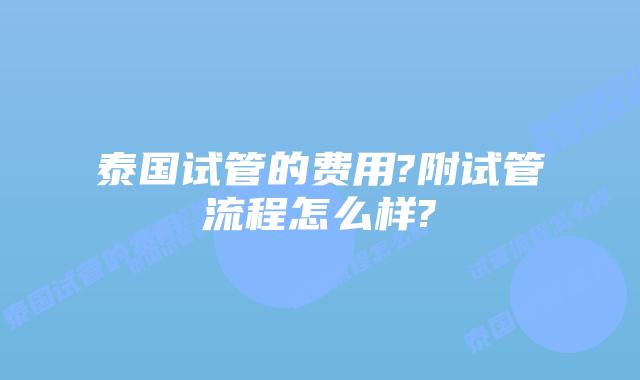 泰国试管的费用?附试管流程怎么样?