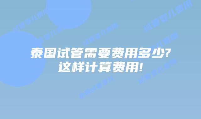 泰国试管需要费用多少?这样计算费用!