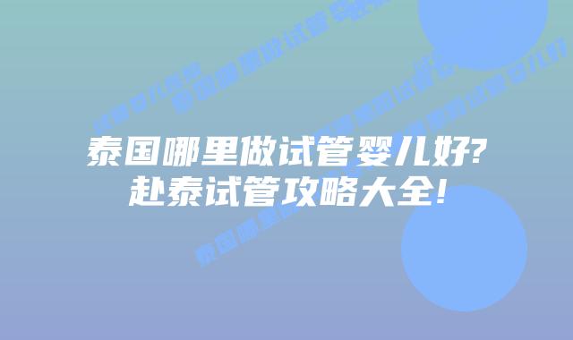 泰国哪里做试管婴儿好?赴泰试管攻略大全!