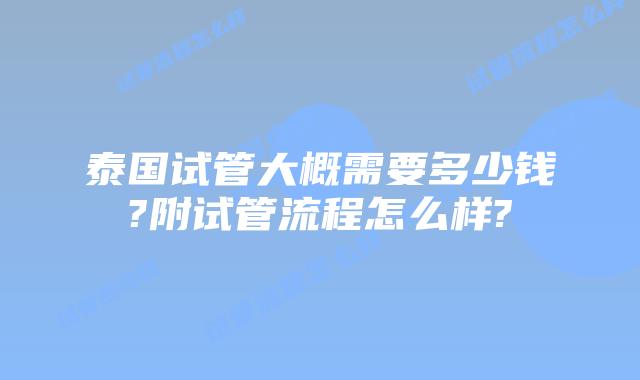 泰国试管大概需要多少钱?附试管流程怎么样?