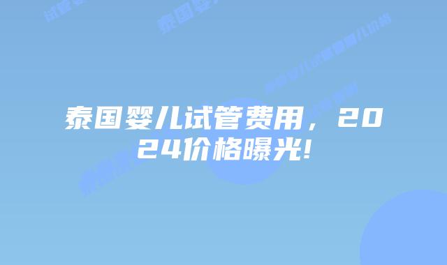 泰国婴儿试管费用,2024价格曝光!