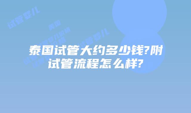 泰国试管大约多少钱?附试管流程怎么样?