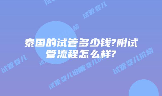 泰国的试管多少钱?附试管流程怎么样?
