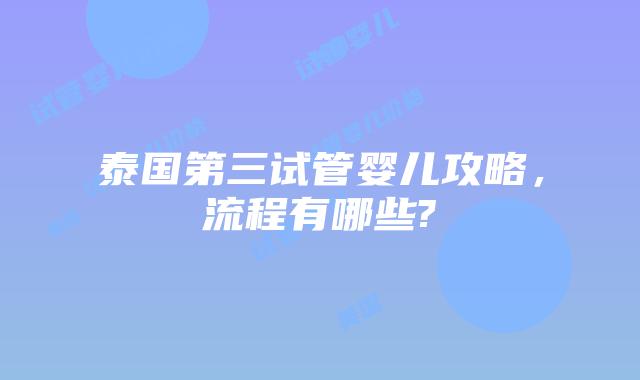 泰国第三试管婴儿攻略,流程有哪些?