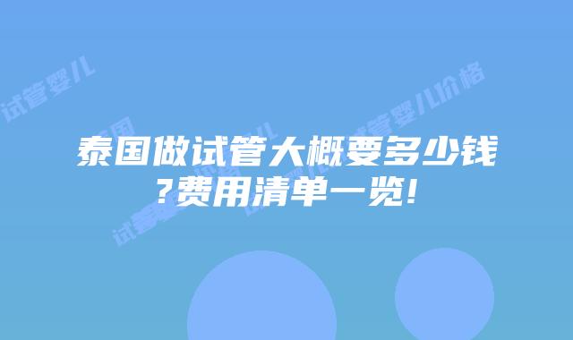 泰国做试管大概要多少钱?费用清单一览!