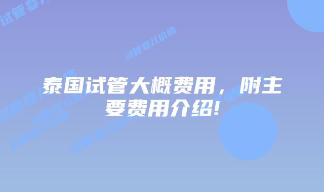 泰国试管大概费用，附主要费用介绍!