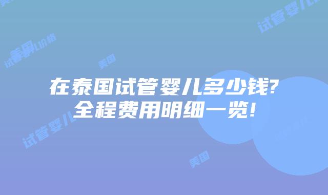 在泰国试管婴儿多少钱?全程费用明细一览!