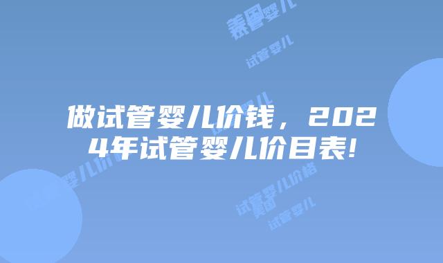 做试管婴儿价钱，2024年试管婴儿价目表!