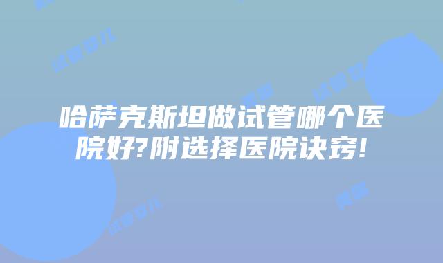 哈萨克斯坦做试管哪个医院好?附选择医院诀窍!