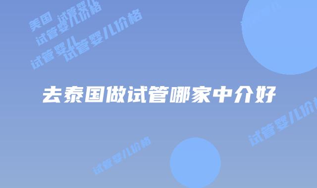 去泰国做试管哪家中介好