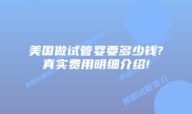 美国做试管婴要多少钱?真实费用明细介绍!