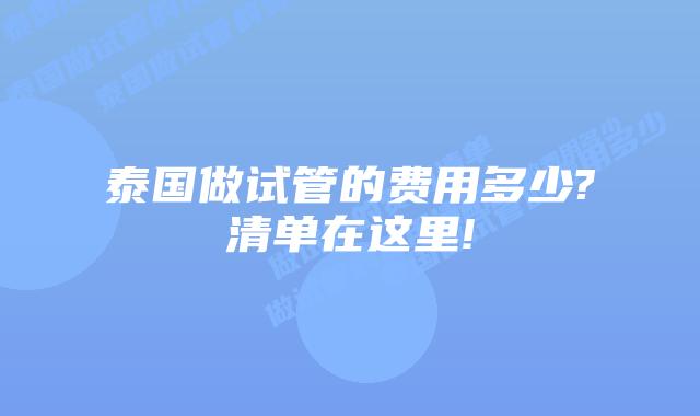 泰国做试管的费用多少?清单在这里!