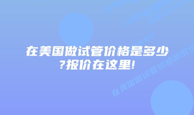 在美国做试管价格是多少?报价在这里!