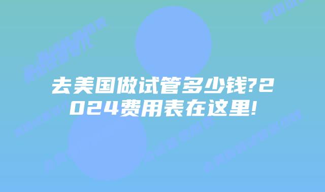去美国做试管多少钱?2024费用表在这里!