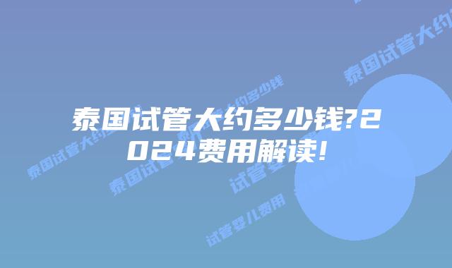泰国试管大约多少钱?2024费用解读!