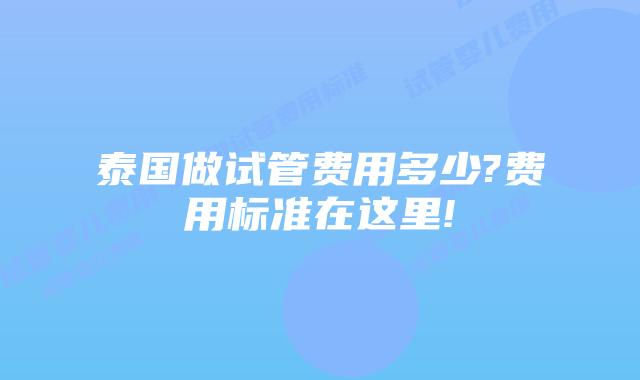 泰国做试管费用多少?费用标准在这里!