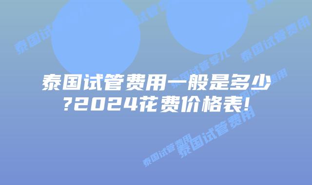 泰国试管费用一般是多少?2024花费价格表!