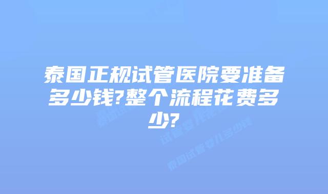 泰国正规试管医院要准备多少钱?整个流程花费多少?