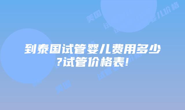 到泰国试管婴儿费用多少?试管价格表!