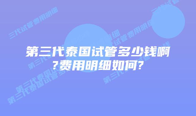 第三代泰国试管多少钱啊?费用明细如何?