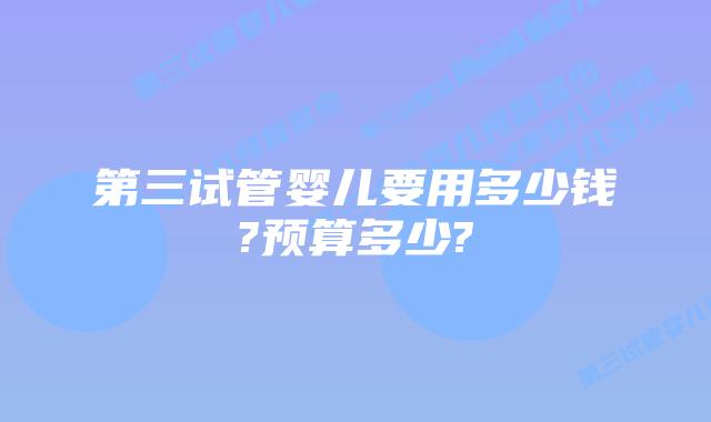 第三试管婴儿要用多少钱?预算多少?