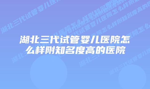 湖北三代试管婴儿医院怎么样附知名度高的医院