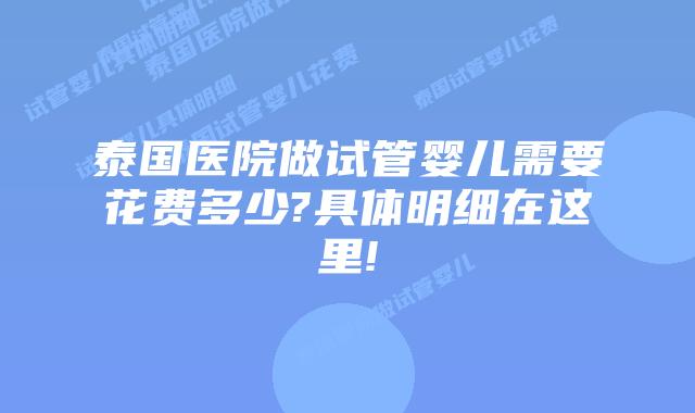 泰国医院做试管婴儿需要花费多少?具体明细在这里!