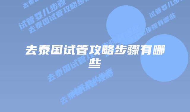去泰国试管攻略步骤有哪些
