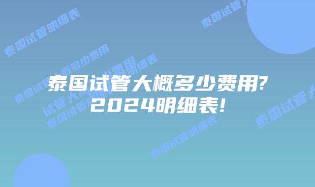 泰国试管大概多少费用?2024明细表!