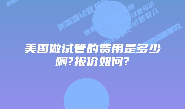 美国做试管的费用是多少啊?报价如何?