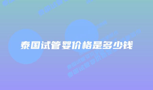 泰国试管婴价格是多少钱
