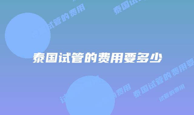 泰国试管的费用要多少