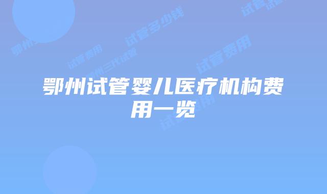 鄂州试管婴儿医疗机构费用一览