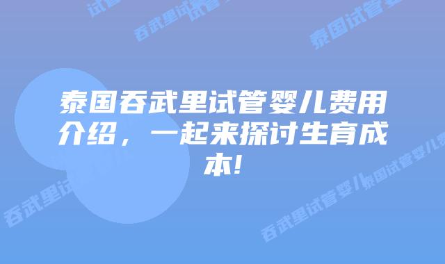 泰国吞武里试管婴儿费用介绍，一起来探讨生育成本!