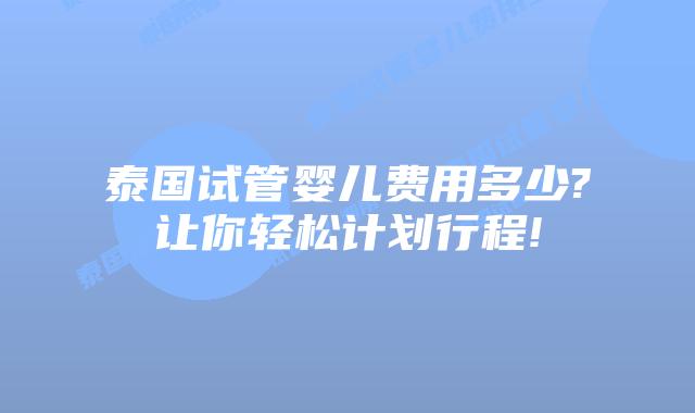 泰国试管婴儿费用多少?让你轻松计划行程!
