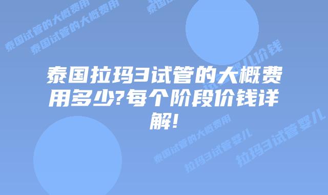 泰国拉玛3试管的大概费用多少?每个阶段价钱详解!