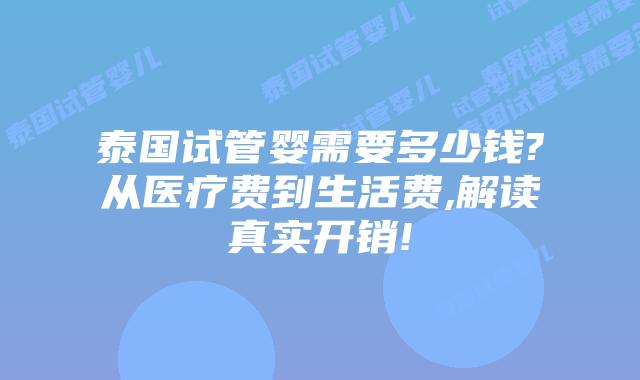泰国试管婴需要多少钱?从医疗费到生活费,解读真实开销!