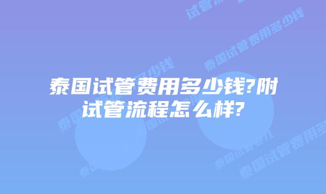 泰国试管费用多少钱?附试管流程怎么样?