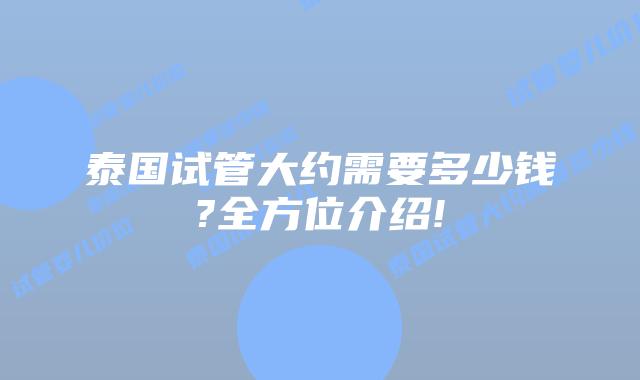 泰国试管大约需要多少钱?全方位介绍!