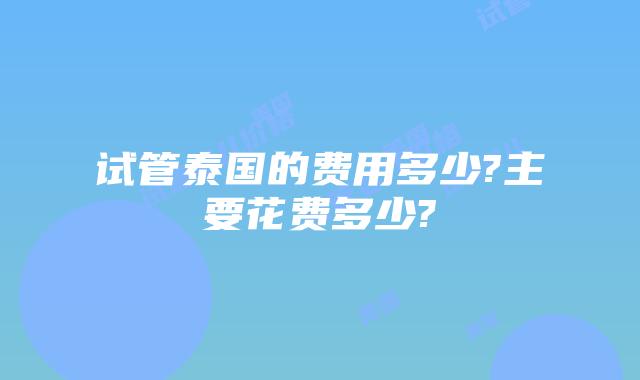 试管泰国的费用多少?主要花费多少?
