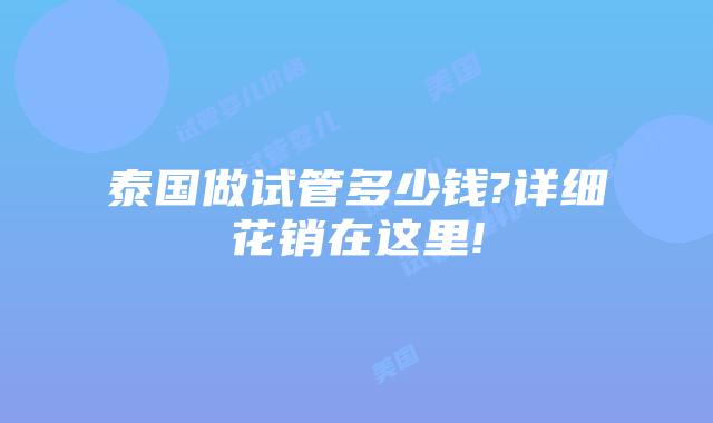 泰国做试管多少钱?详细花销在这里!