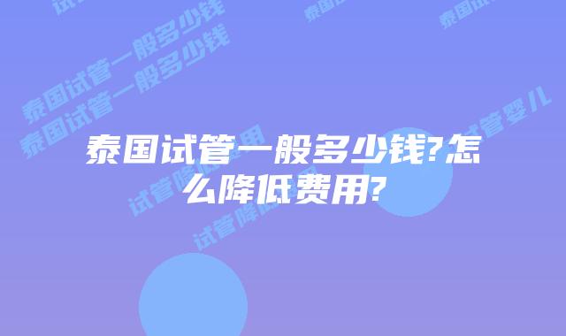 泰国试管一般多少钱?怎么降低费用?