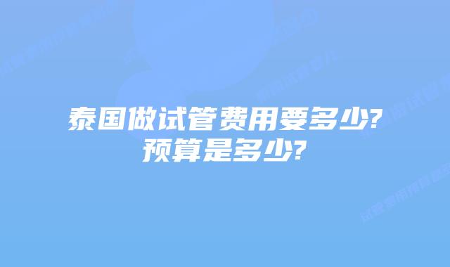 泰国做试管费用要多少?预算是多少?