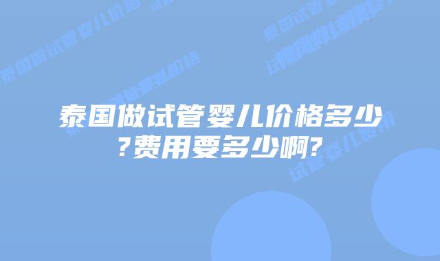 泰国做试管婴儿价格多少?费用要多少啊?