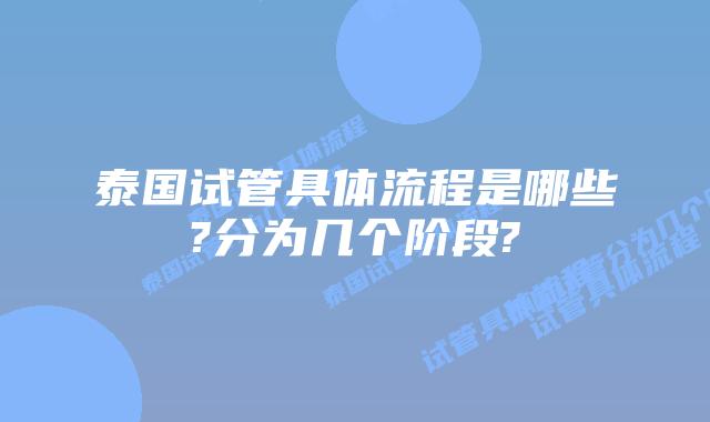 泰国试管具体流程是哪些?分为几个阶段?