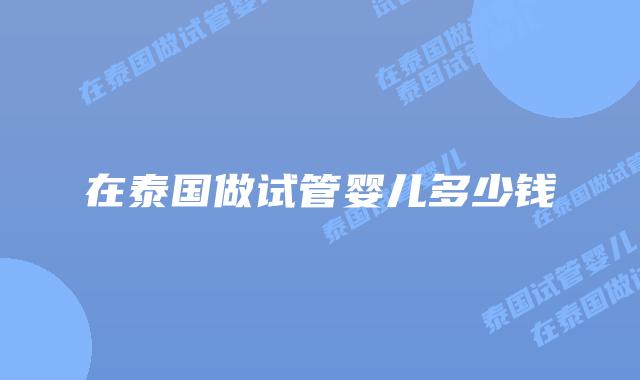 在泰国做试管婴儿多少钱