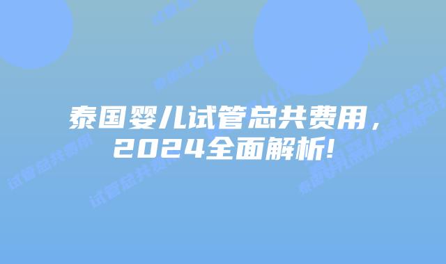 泰国婴儿试管总共费用，2024全面解析!