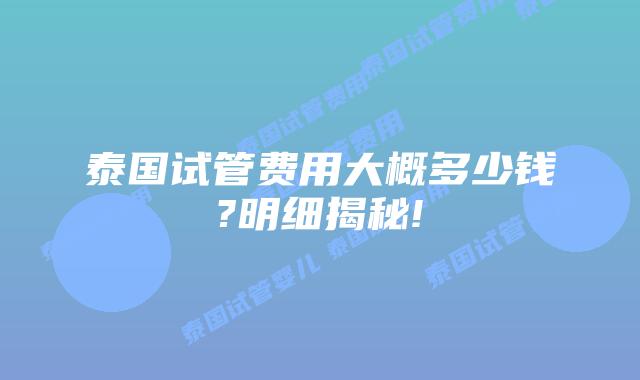 泰国试管费用大概多少钱?明细揭秘!